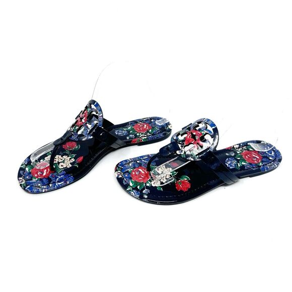 Tory Burch Miller Navy Floral Patent Leather Sandals Size 8 – Tea Rose Print - Picture 3 of 10